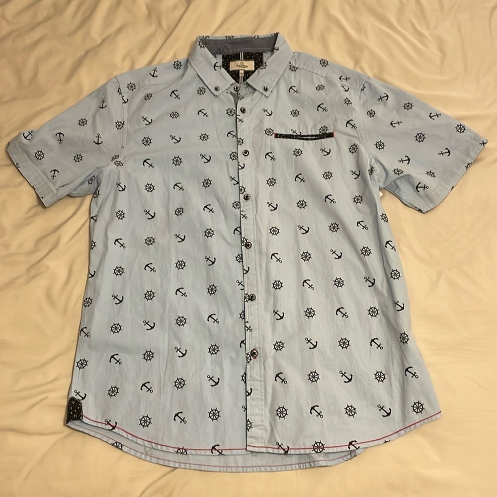 NWT Casual Short Sleeve Button Up Nautical Theme